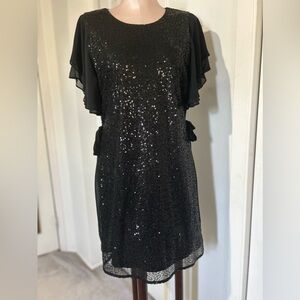 LAUNDRY by Shelli Segal Black sequence Dress with tie on sides by waist size 6